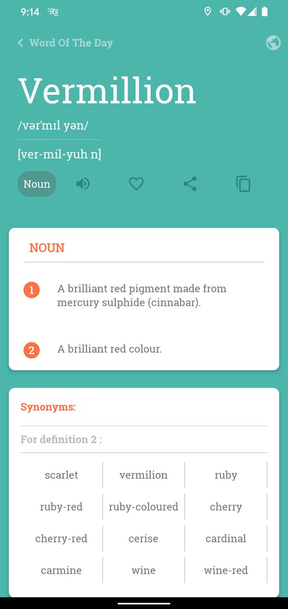 meta4media's tweet photo. #Vermillion-- One of my favorite words ever.
#WordOfTheDay Shared via #Orphic. https://t.co/zQciU4lPkh