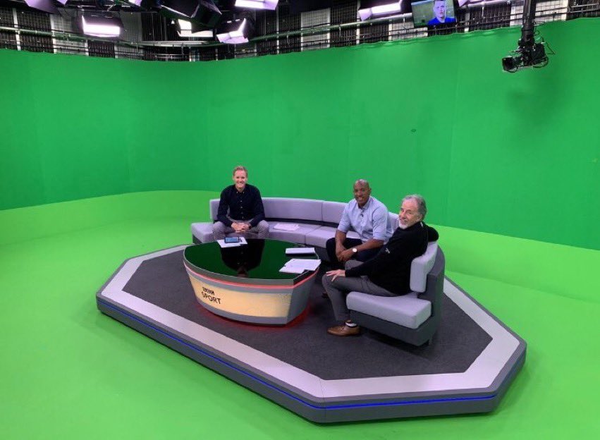 TransferChecker's tweet photo. I’ve seen so many people sharing these photos today, saying they had no idea it was all green screen.

So like... how the fuck did you think they made holograms of the players, managers, team sheets etc appear in the middle of the floor? Magic? 😂 https://t.co/EQV5bu4t8H