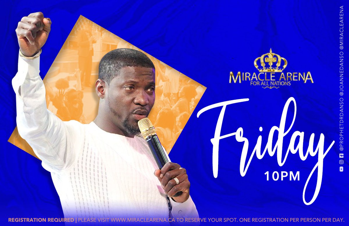 ProphetDrDanso's tweet photo. Join us tonight for our Friday All Night Service at 10pm EST at 20 Milvan Drive, Toronto. Connect with us on Facebook and Periscope @prophetdrdanso and YouTube at Prophet Kofi Danso - Miracle Arena Canada
#FridayAllNight #MAFAN #PKD #Toronto #Prayer #Miracles #Signs #Wonders https://t.co/0YRlefHG3P