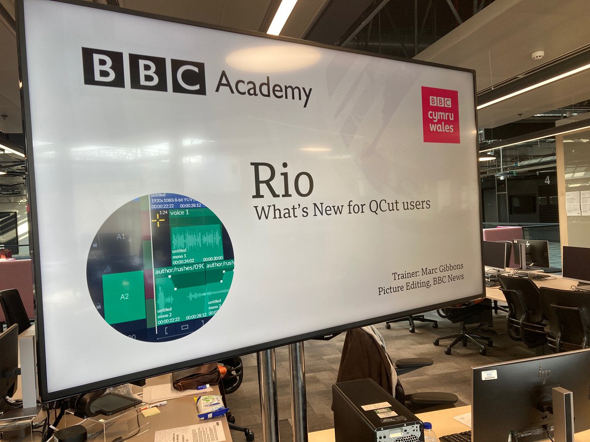 Training underway in the new <a href="/BBCWales/">BBC Wales 🏴󠁧󠁢󠁷󠁬󠁳󠁿</a> Cardiff Central Square HQ with <a href="/BBCAcademy/">BBC Academy Live</a> and <a href="/GrassValleyLive/">Grass Valley</a> Rio editing software (formerly Quantel)