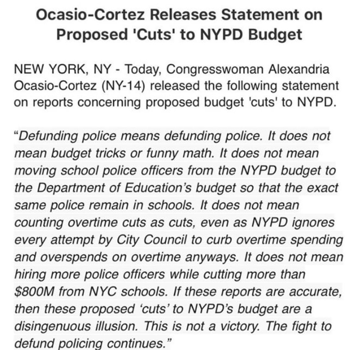 A belated thank you. We are grateful to you @AOC for calling out the cruelty of city government. Our elected officials betrayed us. We mourned, we held each other close, and now we are ready to resist. Thank you for speaking truth to power. #NYCBudgetJustice #PoliceFreeSchools