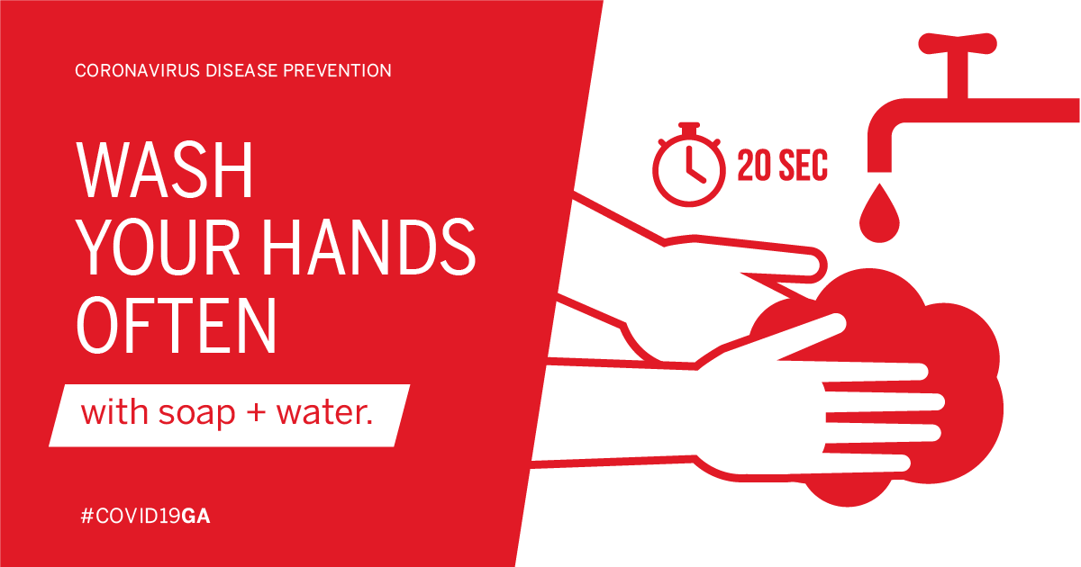 GaDPH's tweet photo. This holiday weekend, all of the basics still apply! To protect yourself and others and help #slowthespread of COVID-19, be sure you're washing your hands, not touching your eyes, nose and mouth with unwashed hands and keeping commonly used surfaces in your home disinfected. https://t.co/KjXqK7aLg7