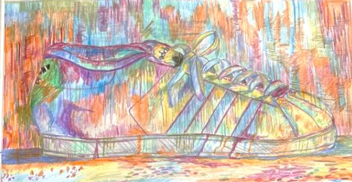 art_ranelagh's tweet photo. Shoes in the style of Gordon Smedt are starting to come in from our Year 9's - what a range! I was particularly impressed by the realism of Chloe and Richard's shoes, and then the sheer colour explosions that are Sophie and Lauren's shoe studies - excellent work, well done!!😊👟 https://t.co/sxv9mFJI5l