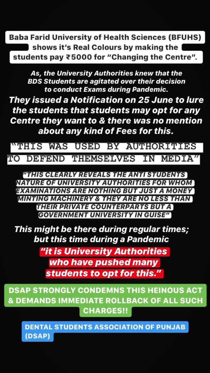 sourabhkapoor_'s tweet photo. Today ABVP submitted a memorandum to the DC Ferozepur regarding postponing the examination to be taken by the Baba Farid Univ from July 7 during this epidemic. Being the Chancellor of the University, I request the Honorable Governor to intervene in this regard.
#postponeBDSexams https://t.co/7iT1cbuVcR