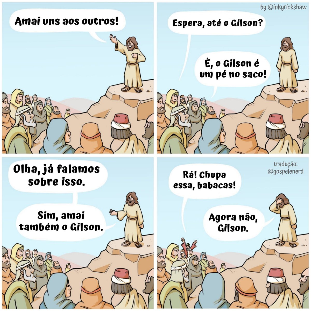 gospelenerd's tweet photo. Aposto que você também conhece um Gilson da vida!
.
Traduzida do @inkyrickshaw
.
#gospelenerd #bloggospelenerd #inkyrickshaw #Tirinhas #Humorcristão #Jesus #nerdcristao #evangelho #nerdcristão #geekcristão #gospelnerd #geekgospel #zoeiragospel #humorcristao #tirinhascristãs https://t.co/vaE6JOioLD