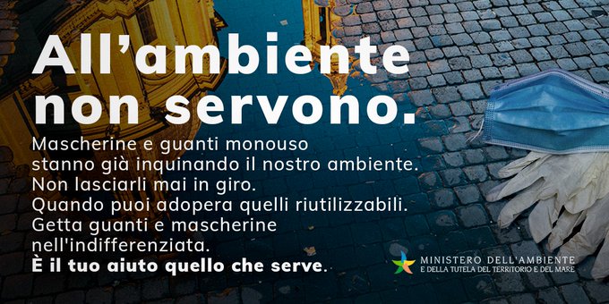 Patty_LAbbate's tweet photo. Mascherine e guanti monouso stanno già inquinando il nostro ambiente. Me ne sono occupata a lungo, sostenendo che serve riuso e sostenibilità. Di sicuro, non bisogna mail lasciarli in giro. Aderisco alla campagna del @minambienteIT! https://t.co/2F4hXYfMIO