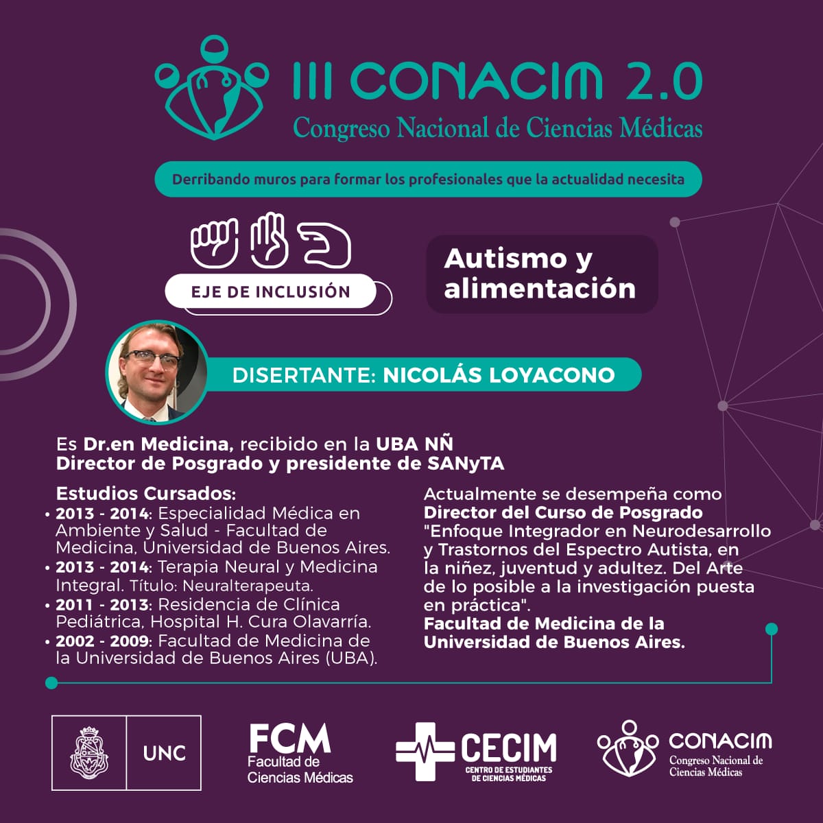FMMedicas's tweet photo. HOY!     III CONACIM 2.0
 
"Derribando muros para formar los profesionales que la actualidad necesita"
 
1°Eje Temático
 
✊✋🤛INCLUSIÓN 

¡Conocé el perfil profesional de nuestres disertantes!

#CONACIM
#CienciasMédicas
#INCLUSIÓN https://t.co/JstnyMOYqm