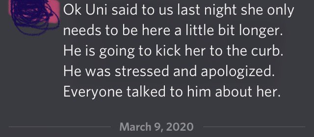 JumetPrincess's tweet photo. @Menace2Sobriet2 @UNIRockTV @WOACrystalBallS @citizenzonelive @SweetPe13611871 more PROOF :#katierock told his mods and administrators (this text is an admin) he was going to kick katie / woacb soon.. several times, due to her issues in his discord. #woacb #unirocktv #unirock2 #unilarp https://t.co/QB5EuGNWfy
