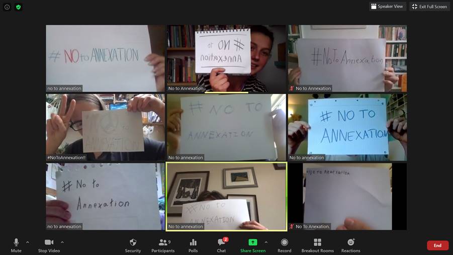 youngquakers's tweet photo. WYFAN young people share @BritishQuakers @FCNL @afsc_org concerns about the threatened Israeli annexation of parts of the West Bank and call for effective action and justice for Palestinians. #NoToAnnexation https://t.co/ILPCcnkB0T