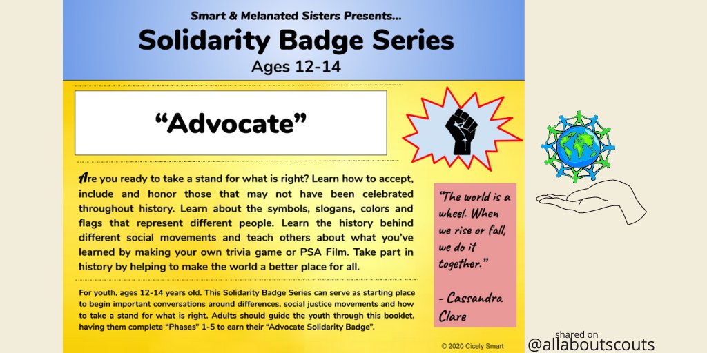 allaboutscouts's tweet photo. Come Earn the "Advocate" Badge, part of the #SolidarityBadgeSeries presented by the #smartandmelanatedsisters! @SmartCicely ❤All the requirements are https://t.co/AWDZKfo7fv

#allaboutscouts #advocate #scouts https://t.co/kJRWcYspsH