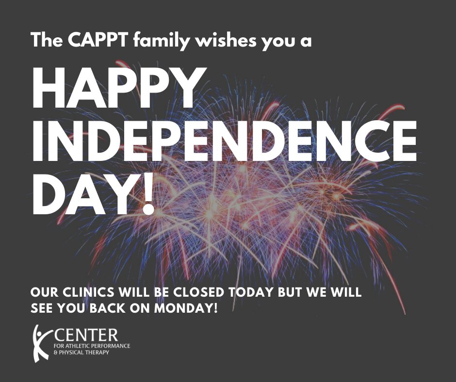 oazperformance's tweet image. We hope that everyone has a fun and safe weekend! All of our clinics are closed today but we look forward to seeing you all after the 4th of July weekend!