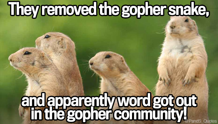 PandS_quotes's tweet photo. "They removed the gopher snake, and apparently word got out in the gopher community! It’s a field day over here!" @SebastianComedy #EP416 https://t.co/6J1ePYmbAU