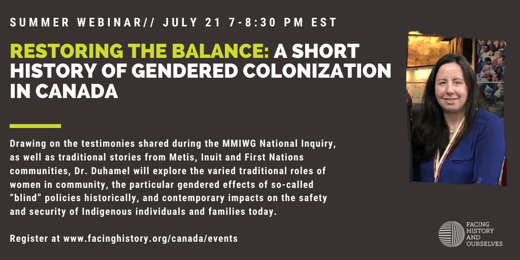 FacingCanada's tweet photo. Join us for "Restoring the Balance: A Short History of Gendered Colonization in Canada" - learn about gendered nature of colonization and genocide in Canada, with particular focus on histories of Indigenous women, girls, Two-Spirit and transgender people

https://t.co/YBCAjYcEvR https://t.co/xkUZ0JT8aG