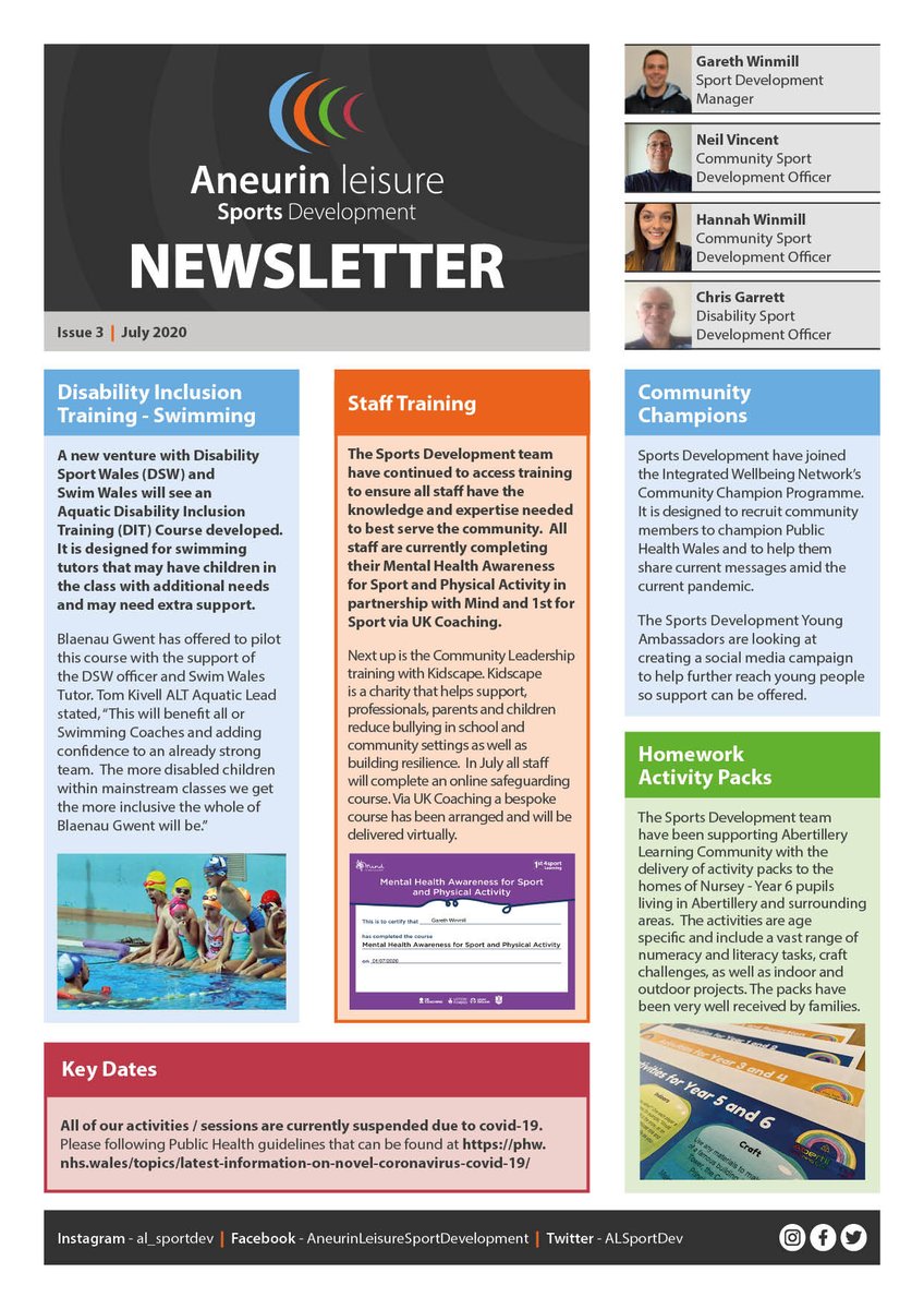 ALSportDev's tweet photo. Here is our July @Aneurinleisure Sports Development Newsletter.
 
In anticipation of the current situation changing if you would like us to help with any future planning or you feel if we can add value to existing plans please get in touch.

#ActiveGwent #ALTSportDevelopment https://t.co/zDDkjsbA59
