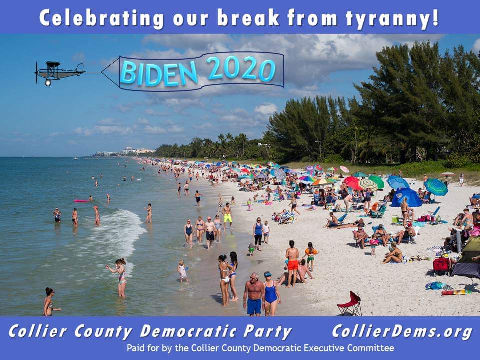 CollierDems's tweet photo. It's a bird, it's a plane, it's the #CollierDems!   All visitors to Collier beaches on the morning of 4th of July will be treated to this banner.  #SWFL #Collier #Marco #Naples #Keewaydin 
Donate to help keep the plane flying  https://t.co/cH1RsugeVt https://t.co/BJRXduHOVc