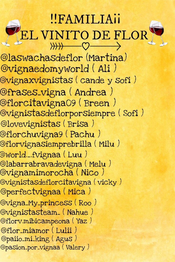 elvinitodeflor's tweet photo. Integrantes de “el vinito de flor” cuentas en Instagram 🍷🖤
@flor_vigna acá estamos para vos 😊💛 https://t.co/tnn7d5SNA1