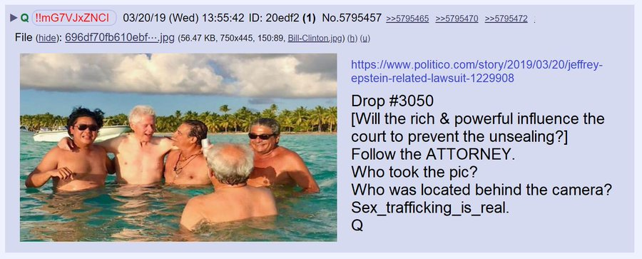 25) In March of 2019 Q posted a photo of Bill Clinton and friends and asked if the rich and powerful would prevent the unsealing of court documents related to Jeffrey Epstein. Two anonymous parties requested the documents remain sealed.Who is the attorney?Who took the pic?