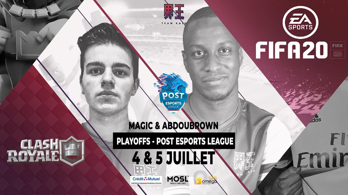 Ce WE <a href="/MagicStaysGod/">pixel</a> (#ClashRoyale) et <a href="/Kaio_AbdouBrown/">Kaio | AbdouBrown</a> (#FIFA) disputeront les playoffs de @posteleague 

En jeu, la chance de se qualifier pour les demi-finales qui 
auront lieu sur la scène principale de la #LGX les 26 et 27 septembre 2020.

LIVE : twitch.tv/postesportslea…
