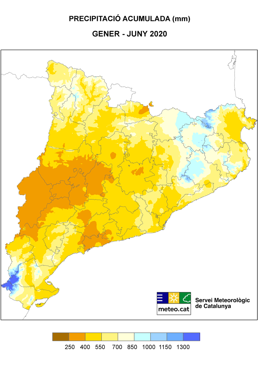 meteocat's tweet photo. La primera meitat de l'any ha estat plujosa arreu del país, sobretot al litoral i prelitoral. Sectors com el #PNPorts, el #Montseny o l'Alta #Garrotxa ja han recollit >1.000 mm, superant la pluja que sol caure-hi al llarg d'un any sencer https://t.co/TeI9LQvjuZ