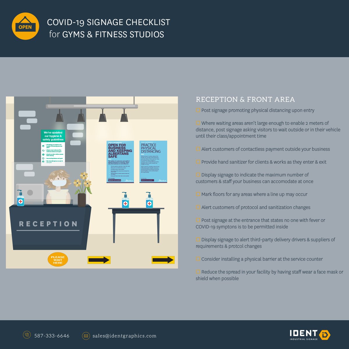 IDentSigns's tweet photo. Don't worry - we haven't forgotten about Gyms &amp; Fitness centres! We've created a checklist below to help relieve some signage stressors with the new COVID-19 protocols.

All signage &amp; COVID-19 products seen in the graphics below can be found here:
👉https://t.co/YpxiG8JYoQ https://t.co/k2kToPE1ip
