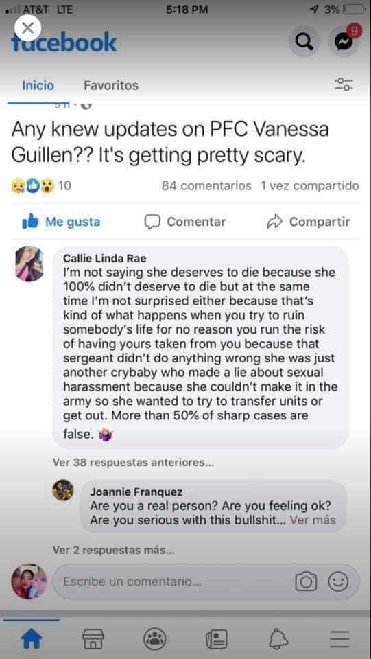 MiaLeighRenna's tweet photo. “When you try to ruin somebody’s life for no reason you run the risk of having yours taken from you”

#WhyPeopleDontReport #MeToo #JusticeForVanessaGullien #IAmVanessaGiullen #ArmySHARP https://t.co/itEktGCBY7