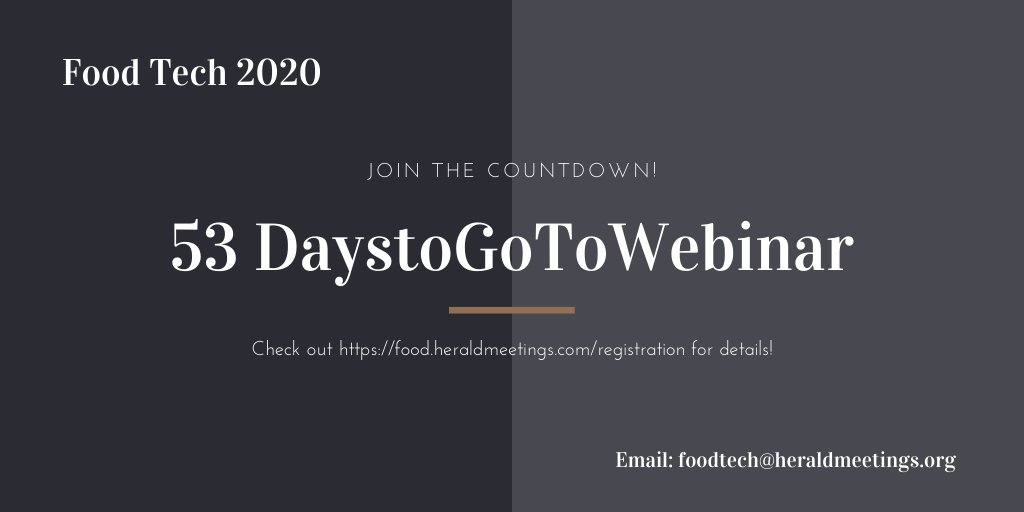 foodtech_20's tweet photo. 53 days to go to webinar on Food Tech 2020
2 Speaker slots are available
Hurry submit your abstracts https://t.co/jCBj6xVufJ

#food #webinar #virtual #Tech https://t.co/msBGPesWBg