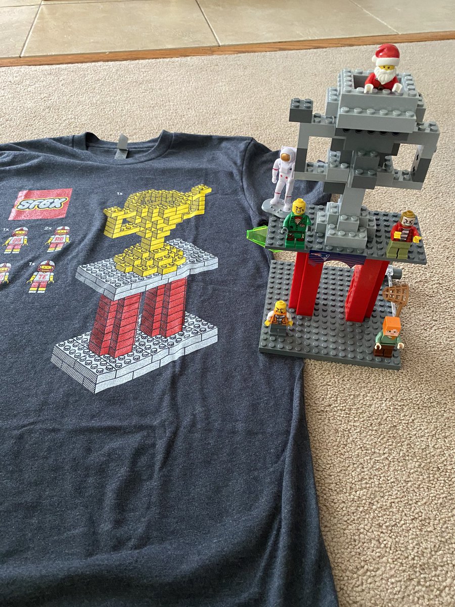 clip_cast's tweet photo. I got my son a #SFBX LEGO shirt. Once he saw it he asked to build the trophy so we spent the morning together building. @ScottFish24 @RotoWear 

(Turns out we don’t have a lot of yellow pieces so we improvised 😁) https://t.co/iLV9b9Pycx