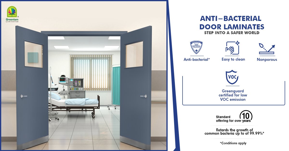 Greenlam Anti-Bacterial Laminates for Doors keep you safe by retarding growth of common bacteria up to 99.99%. We’re #BuildingASaferWorld with surfacing solutions of tomorrow. Know more here: bit.ly/2YWr7BW
#antibacterial #healthsafecollection #healthandsafety