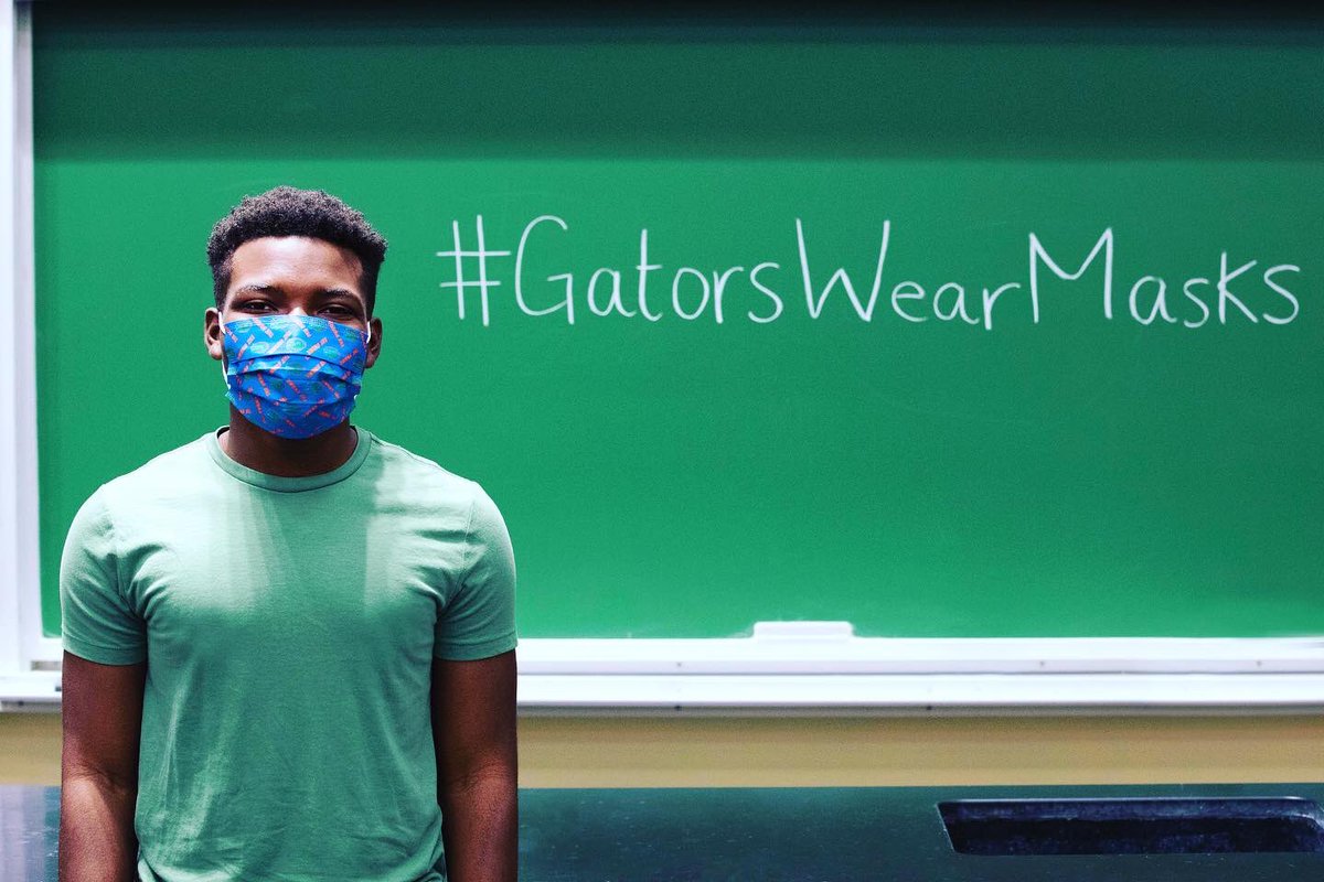 UF's tweet photo. For the Gator Good. #GatorsWearMasks https://t.co/1Sl1jOEkin