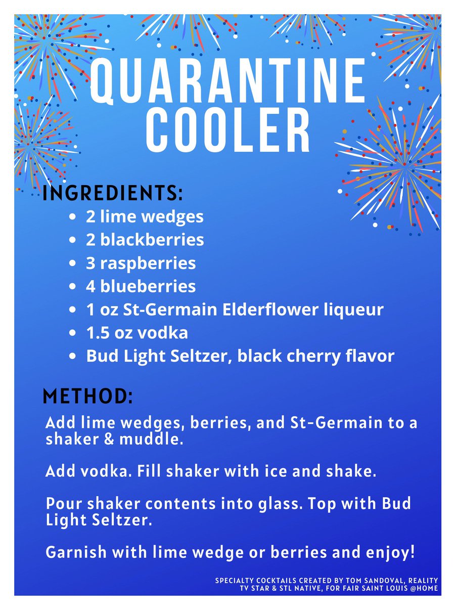 celebrate_stl's tweet photo. Happy Fri-YAY 🎉 Celebrate the start of the long weekend with an STL Red Hot Rita &amp; a Quarantine Cooler 🍹 The perfect addition to Fair Saint Louis @ Home presented by @enterprise! 

Speciality cocktails created by @TomSandoval1, reality TV star &amp; St. Louis native! https://t.co/bi2Dw2KCBI
