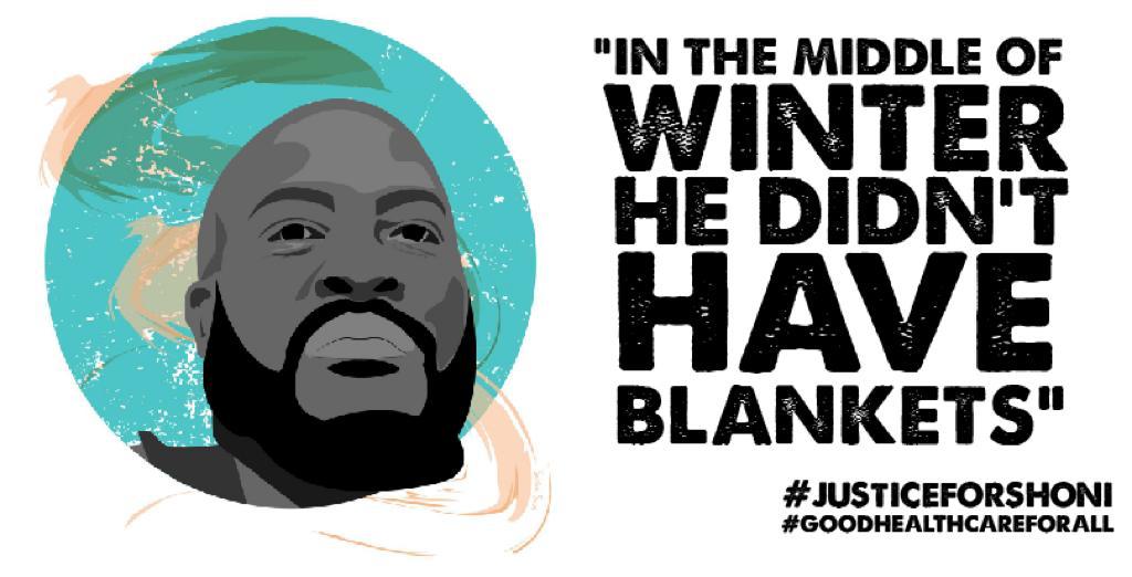 JusticeForShoni's tweet photo. In the middle of winter he didn't have blankets. Sign the petition calling for #justiceforshoni and #goodhealthcareforall 
PETITION ---> https://t.co/kKVWv1ZiUi https://t.co/f1I2f4ZpS1