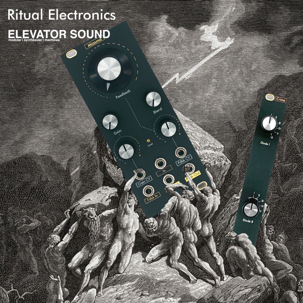 ElevatorSound's tweet photo. Spent most of last night with the ouija board out and through our journeys into the demon realm we managed to grab a giant bag of #RitualElectronics 🦇 Fully stocked up on Miasma, Altar, Crime, Anima and all the blanks you can shake an eternally tortured sinner at! https://t.co/N2SOkU1lZt