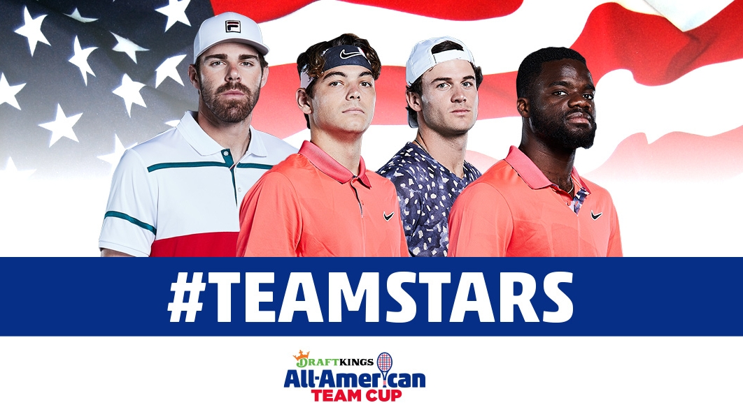 Tennis is back - with fans! 

The <a href="/DraftKings/">DraftKings</a> All-American Team Cup starts at noon! The top 8 🇺🇸 men will take to the court starting at noon.

#TennisGoesFourth | July 3 - 5

Details: bit.ly/2ZzOtMD

Watch live on the <a href="/TennisChannel/">Tennis Channel</a> all weekend long.