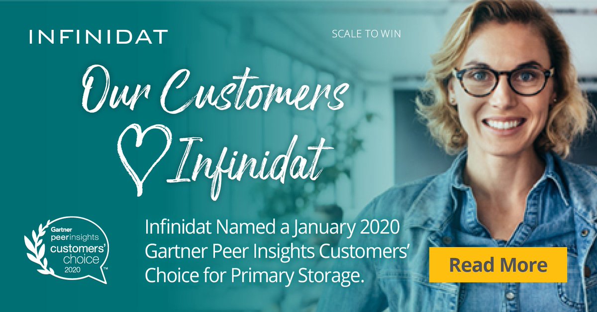 Infinidat's tweet photo. #ThrowbackFriday! Join us in spreading the good news! We are pleased to announce that Infinidat has been named a January 2020 Gartner Peer Insights Customers' Choice for Primary Storage. https://t.co/k5wOUlyWon
#InfinidatEMEA #datastorage #scaletowin #Gartner https://t.co/l2MmNWSc8s