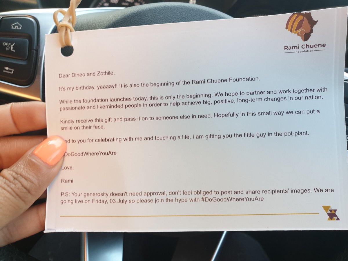 Off to gift someone with this lovely piece of thoughtfulness from the <a href="/RamiChueneF/">Rami Chuene Foundation</a>. Congratulations on your foundation <a href="/ramichuene/">Rami Chuene</a>. This is what being about it looks like.