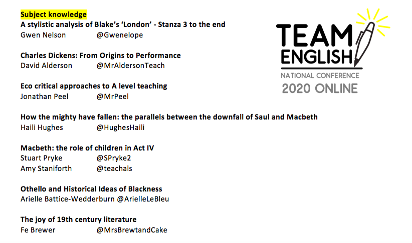 TeamEnglishNC's tweet photo. We're pleased and proud to now be able to reveal the full #TENConline line-up!

Please RT and use our hashtag #TENConline. Let's get this party started @Team_English1 #TeamEnglish! https://t.co/l7BSYNfTO7