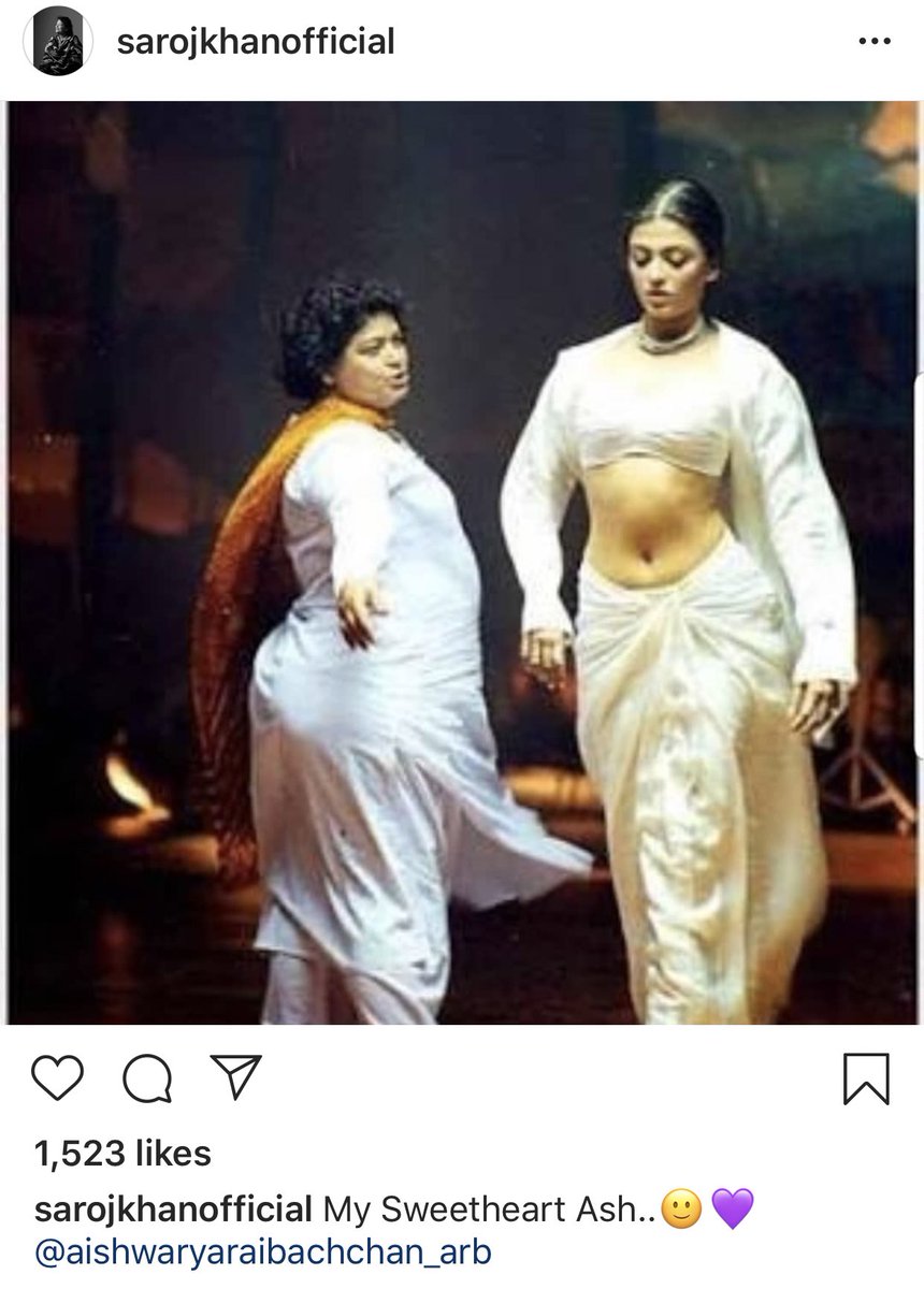 Just found this post on #SarojKhan IG 😭. And she really said my sweetheart Aish 😍🌸😭. #RIPSarojKhan 

#AishwaryaRaiBachchan