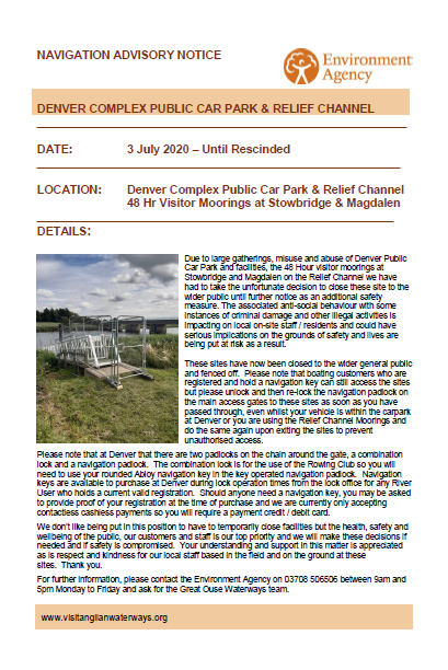Ang_WaterwaysEA's tweet photo. Navigation Advisory Notice for the #DenverComplex #ReliefChannel #RiverGreatOuse Please see attached the latest notice regarding accessing these sites. https://t.co/VARYcOBnr9