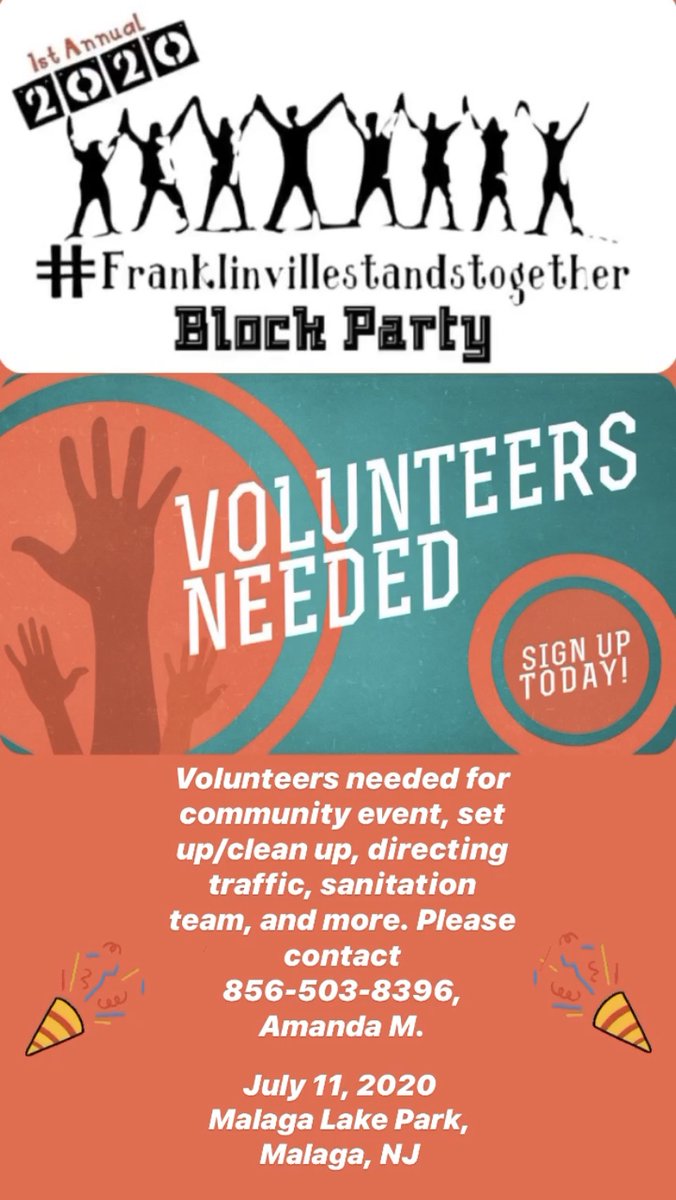 SJVolunteers's tweet photo. Volunteers needed in Malaga next Saturday, July 11th! Please contact Amanda if you are interested. 

#Volunteer #VCSJ #Malaga #VolunteerSJ #VolunteersNeeded #Franklinvillestandstogether #SignUp https://t.co/iApzkFxLT6