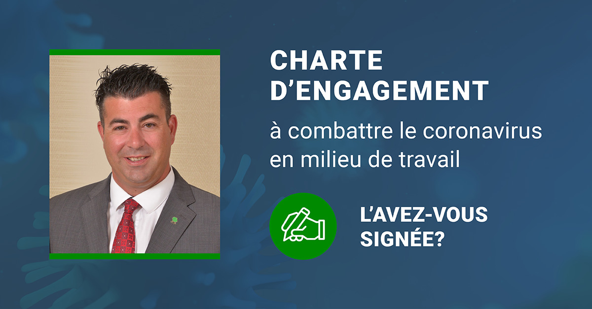 Me Kaven Bissonnette, vice-président de la Centrale des syndicats démocratiques, a signé la Charte d’engagement à combattre le coronavirus en milieu de travail.

Et vous, l’avez-vous signée ?