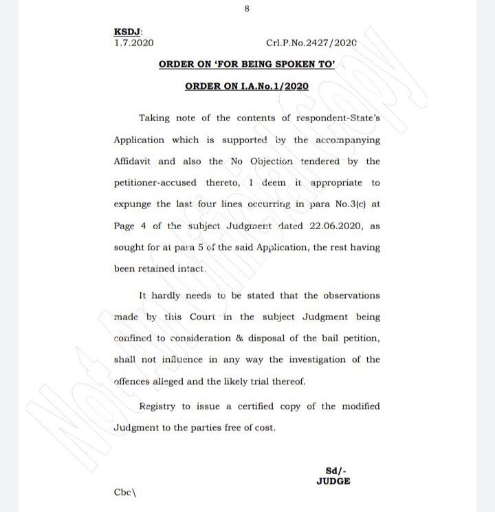 barandbench's tweet photo. Breaking: Karnataka High Court judge Justice Krishna S Dixit has expunged the controversial remarks made in his order while granting bail to rape accused https://t.co/EaYz9kxUiU