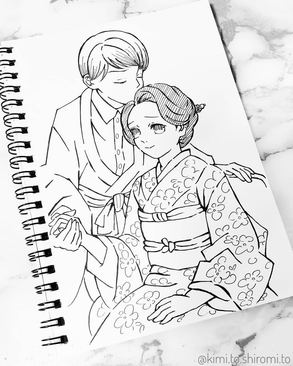 きみとしろみ 鬼滅の刃21巻 裏表紙 イラスト ペン画 きみとしろみ 鬼滅の刃21巻 裏表紙 イラスト ペン画