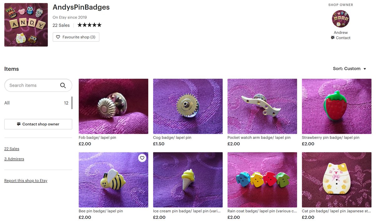 lunn_andrew's tweet photo. Massive re-stock at Andy's pin badges on @Etsy cats, bees, scrabble tiles and many more! Go and check it out! 🐝😊😺🍓🧥🍦 @EtsyUK #handmade #HandmadeHour #etsyshop #etsy #EtsySeller  https://t.co/n9wZfg0GBD https://t.co/PJkslNcXPC