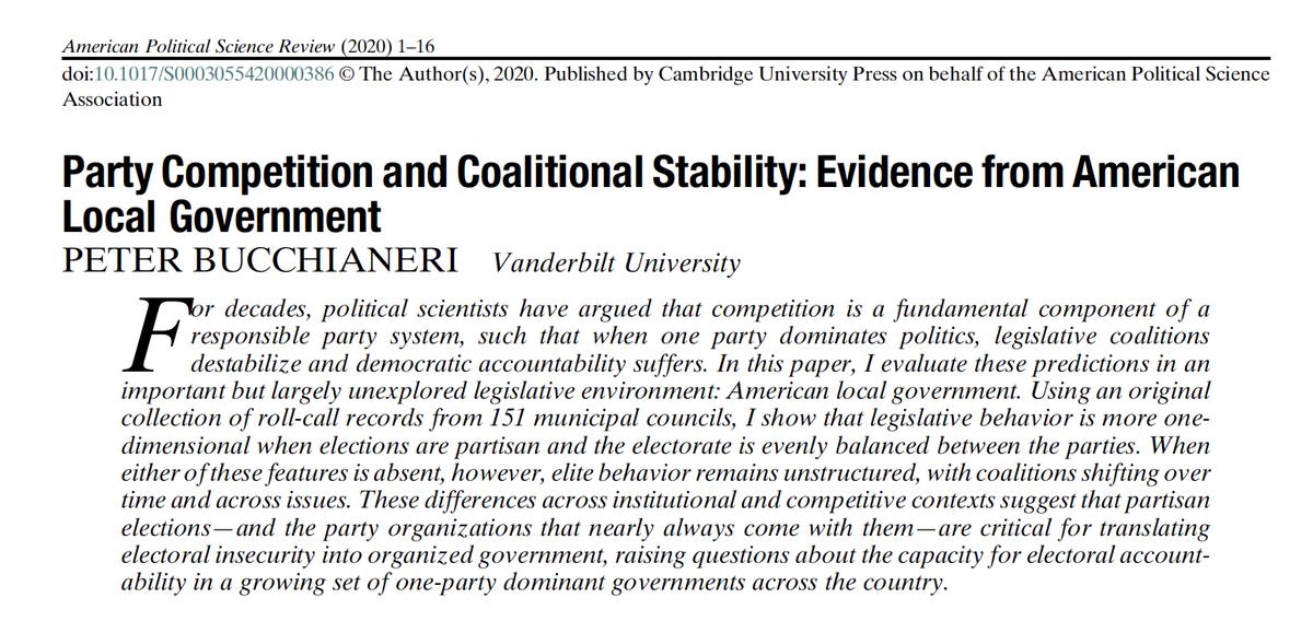 PBucchianeri's tweet photo. Now on #FirstView at @apsrjournal by yours truly (!!): Party Competition and Coalitional Stability - Evidence from American Local Government. 

Gated: https://t.co/YSIoc2CUXd
Ungated: https://t.co/IJBvndrdVa https://t.co/VmVLiChCSK