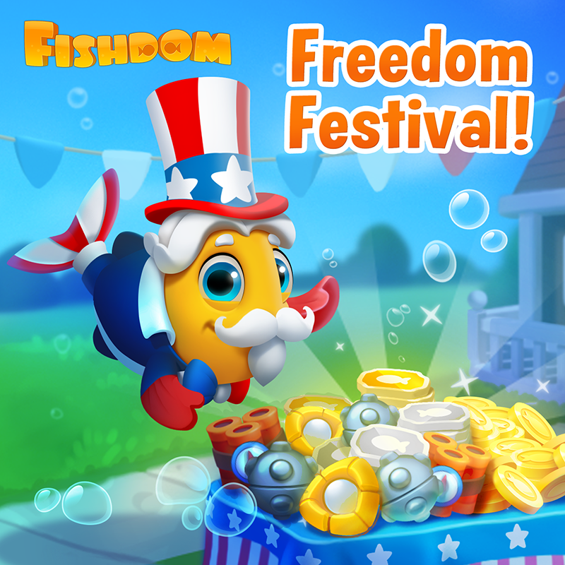FishdomOfficial's tweet photo. Welcome to the Freedom Festival ✨ Complete all the stages and meet our lovely Starry Stripy fish! https://t.co/XUP9CLyeYf