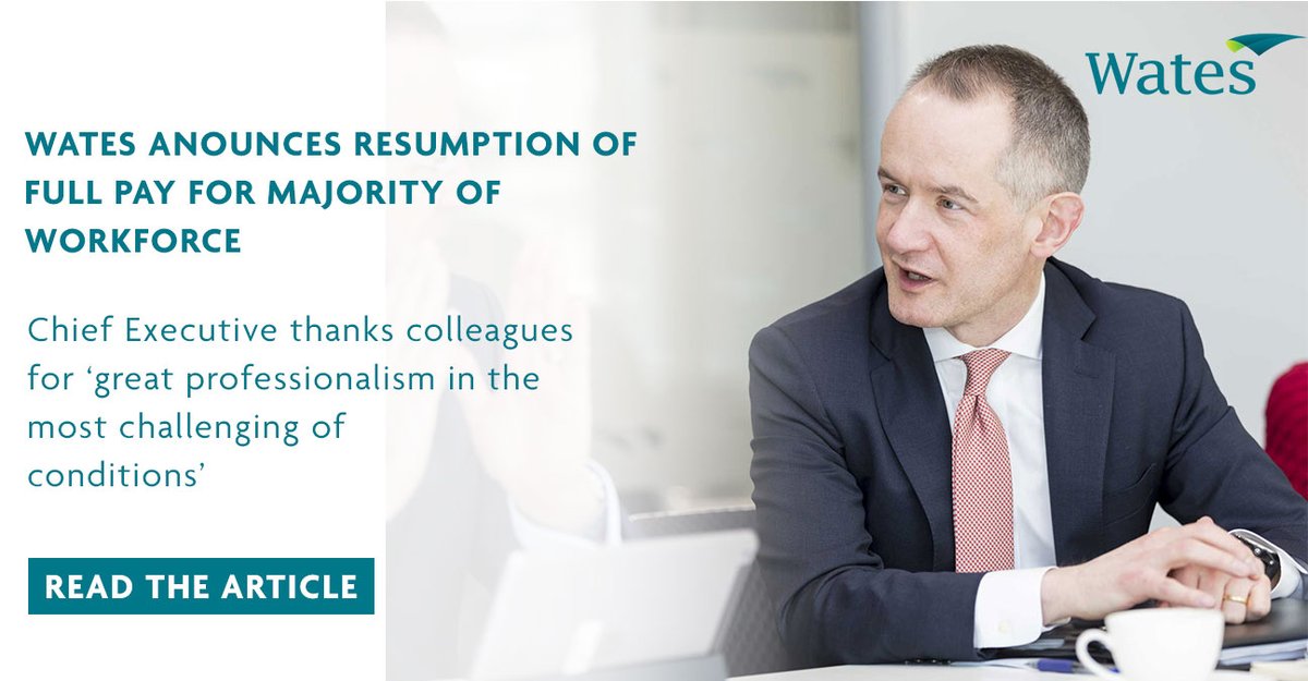 WatesGroup's tweet photo. Wates announces resumption of full pay for majority of workforce. Chief Executive thanks colleagues for ‘great professionalism in the most challenging of conditions’ Read the article: https://t.co/Pvh2sm3gqg https://t.co/5jy7CezeQB
