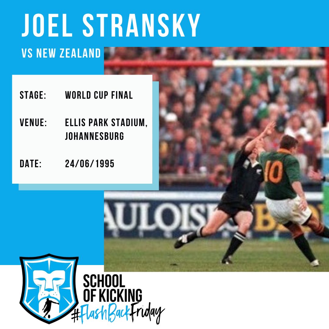 SchoolofKicking's tweet photo. On this weeks edition of #FlashBackFriday Joel Stransky with the clutch drop goalπ
Truly kicking it when it counts...#KickItWhenItCounts #SchoolofKicking
Who remembers this one then?!π€π Comment below!πππ https://t.co/f56eE3UNdO