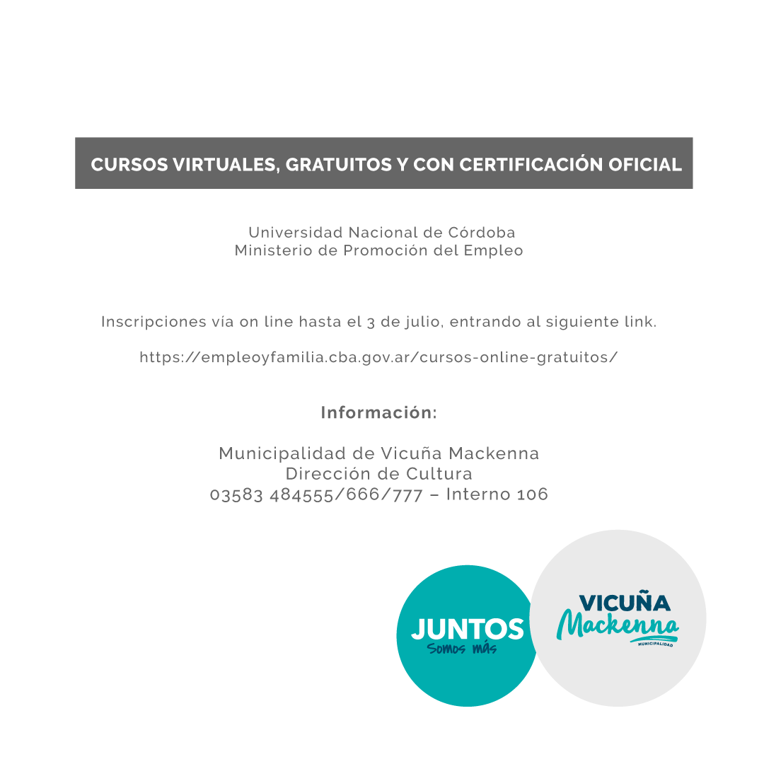CURSOS VIRTUALES, GRATUITOS Y CON CERTIFICACIÓN OFICIAL
empleoyfamilia.cba.gov.ar/cursos-online-…