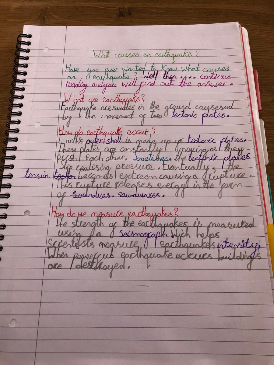 Sophia’s final explanation text work. She tried her best handwriting and, of course, she enjoyed being able to use different coloured pens while writing 😊 @GBSMrsMills