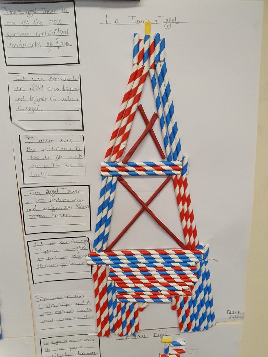 OPA_Newstead's tweet photo. The Year 3s and 4s have had a fun-filled, French extravaganza with Mrs Stacey! They have looked at the local area and the Eiffel Tower - even attempting to recreate it in French coloured straws! Nous pensons que le travail est très bon, êtes-vous d'accord @ClaireGroves19? #OPAMFL https://t.co/ZCtZiKhOuz